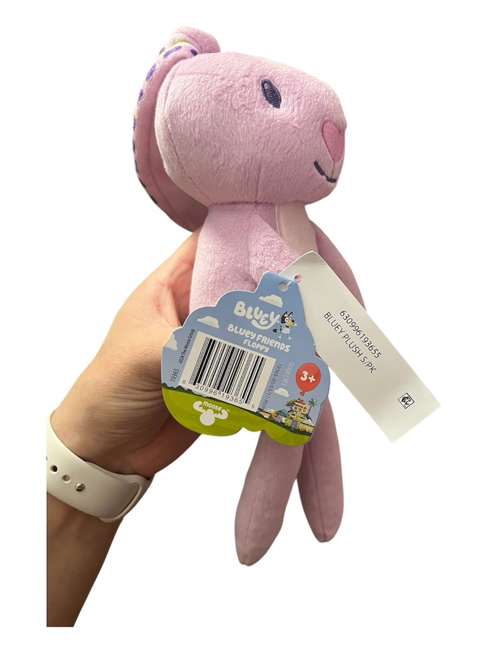 Floppy Bunny Plush from Bluey - Soft Pink Bunny with Patterned Ears - Picture 3 of 4